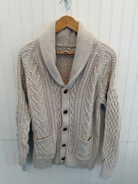 Vintage Men’s Timeless Shawl Collar Cable Knit Sweater Cardigan - Cream Size L